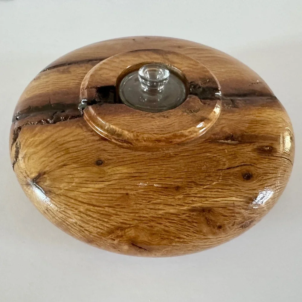 Artisan Signed White Oak Wood Weed Pot Bud Vase Resin Inlay Mexico 1998 Vintage